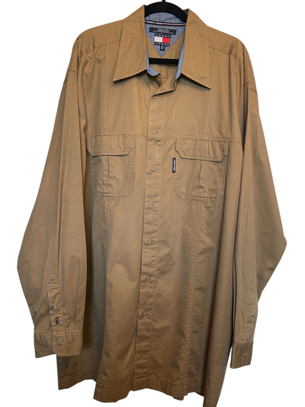 Vintage Tommy Jeans Khaki/tan Utility Button Up Shirt Men’s XL Y2K Workwear